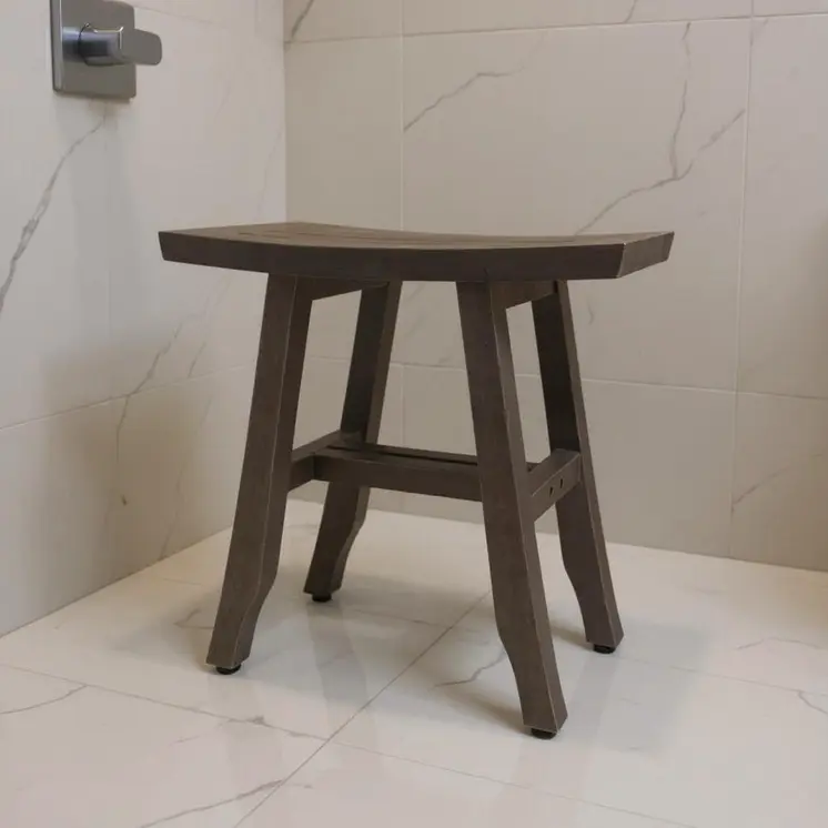 18" Antiqued Gray Teak Rectangular Shower Bench