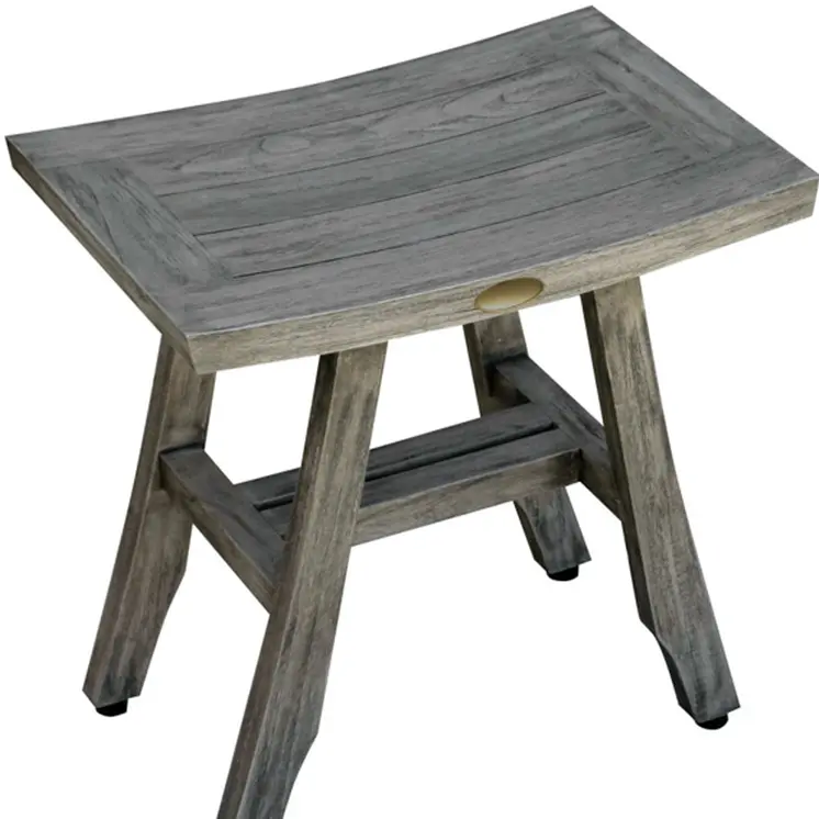 18" X 18" Antiqued Gray Solid Wood Shower Bench