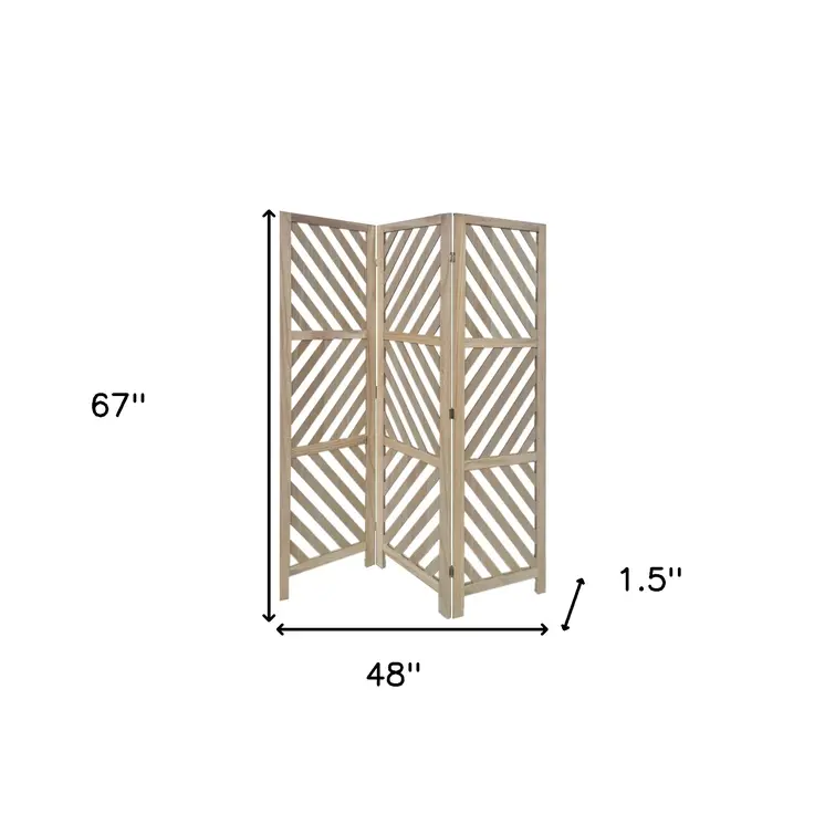 67" Brown Solid WoodFolding Three Panel Screen Room Divider