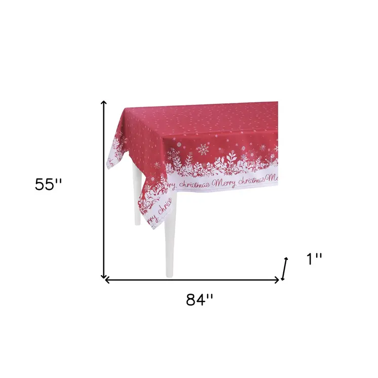 55" X 84" Red And White Polyester Tablecloth