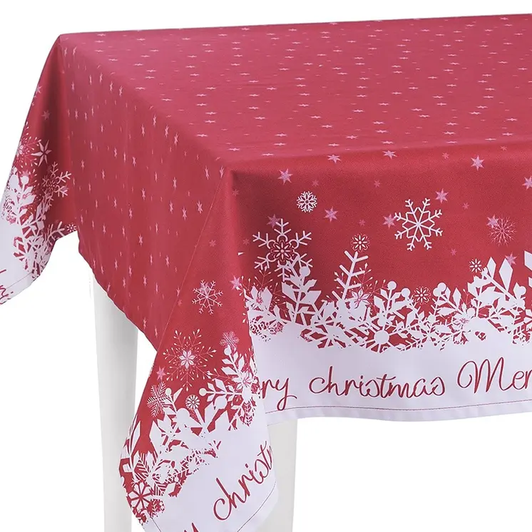 55" X 84" Red And White Polyester Tablecloth