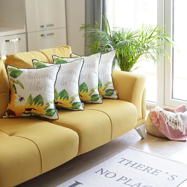 Set of Four 18" Green Fabric Throw Pillow Covers