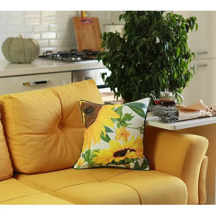 Set Of 4 18" Sunflowers Throw Pillow Cover In Multicolor