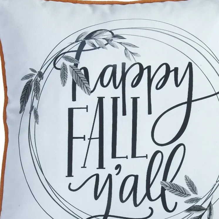 Set of Four 18" Black And White Happy Fall You All Text Fabric Throw Pillow Covers