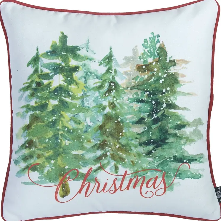 Set of Four 18" Green And White Fabric Throw Pillow Covers