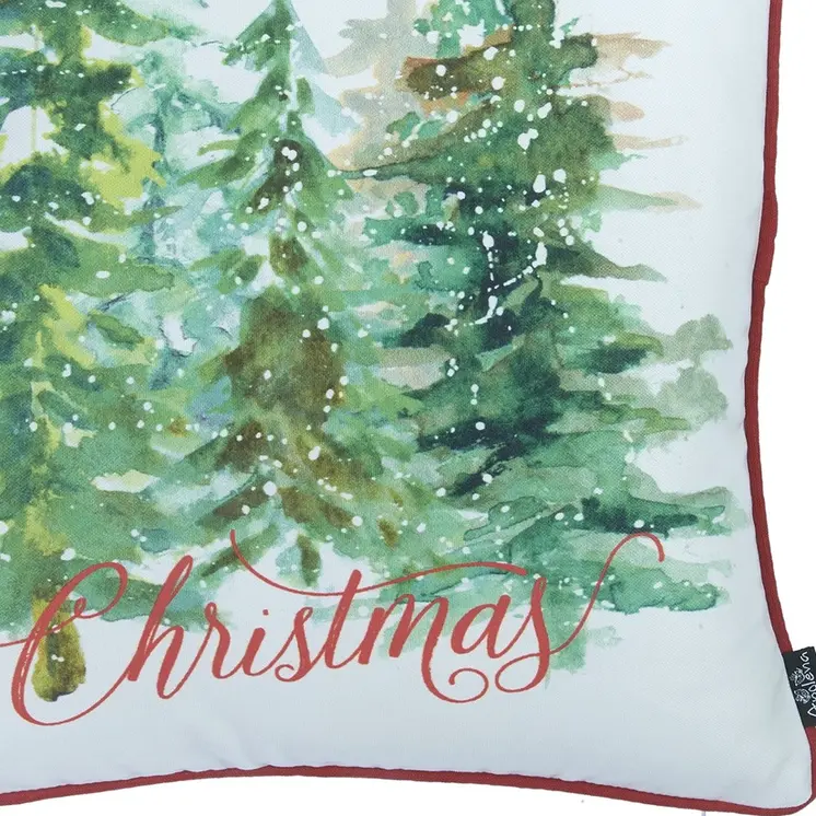 Set of Four 18" Green And White Fabric Throw Pillow Covers