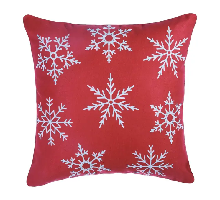 Set Of Four Red 18" Christmas Snowflakes Throw Pillow Covers