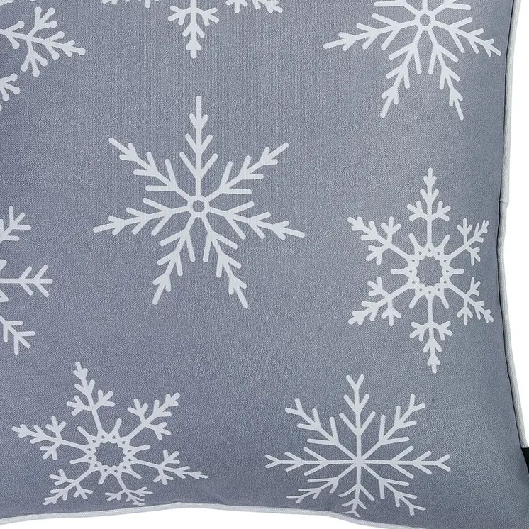 Set of Four 18" Gray Christmas Snowflakes Fabric Throw Pillow Covers