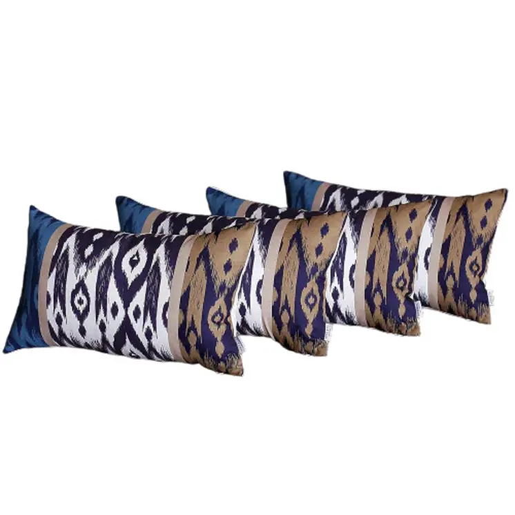 Set of Four 12" X 20" Beige Fabric Lumbar Throw Pillow Covers