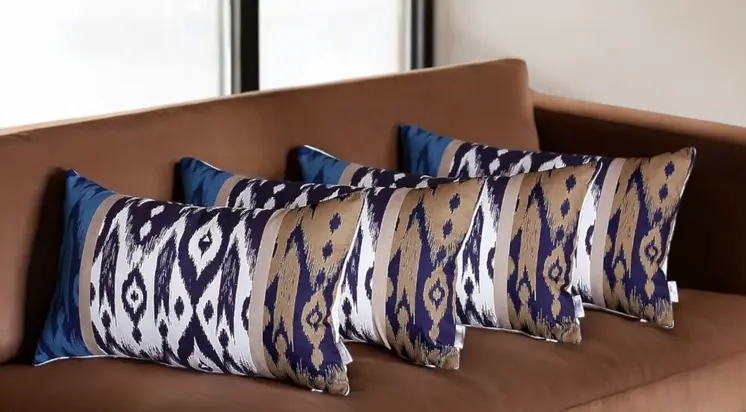 Set of Four 12" X 20" Beige Fabric Lumbar Throw Pillow Covers