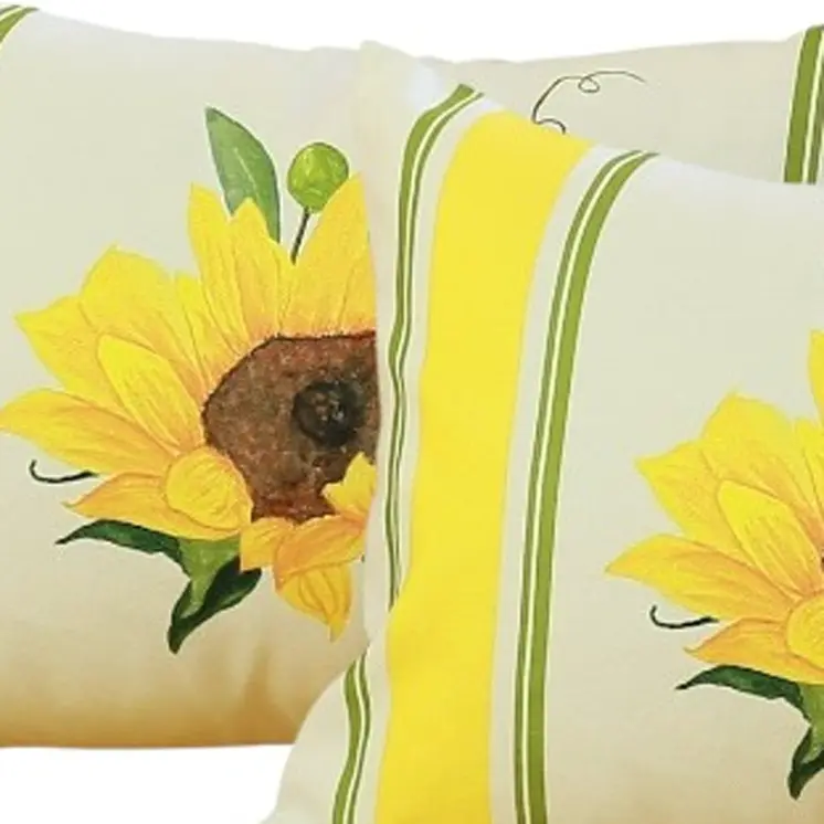 Set of Four 12" X 20" White And Yellow Pumpkin and Sunflowers Floral Fabric Lumbar Throw Pillow Covers