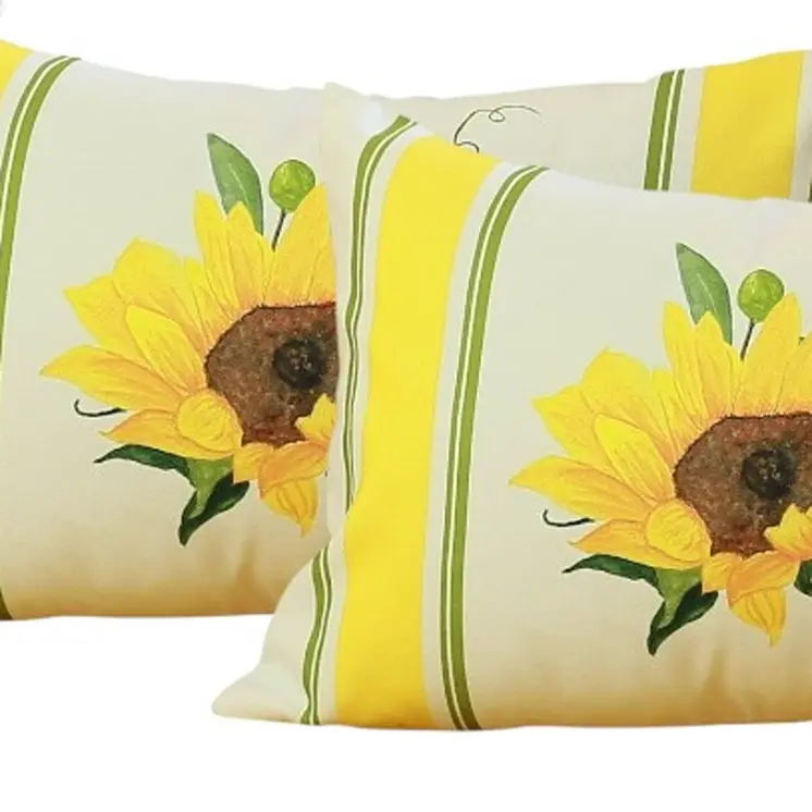 Set of Four 12" X 20" White And Yellow Pumpkin and Sunflowers Floral Fabric Lumbar Throw Pillow Covers