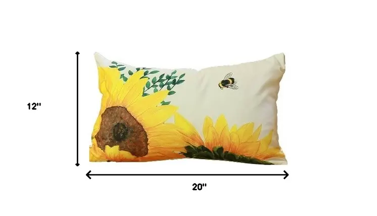 Set Of 4 20" Sunflower Bee Lumbar Pillow Cover In Multicolor