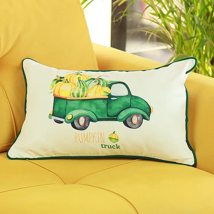 Set of Four 12" X 20" Green And White Fabric Lumbar Throw Pillow Covers