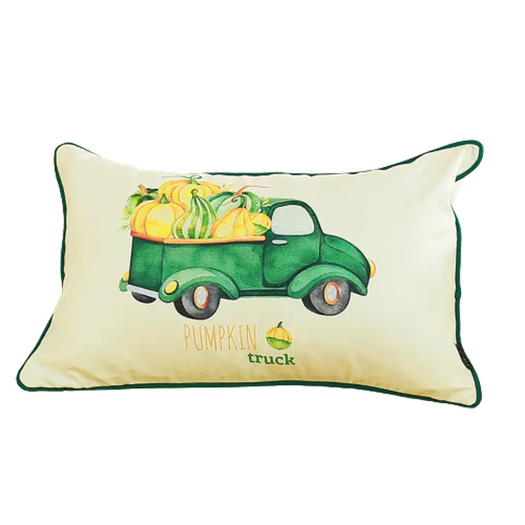 Set of Four 12" X 20" Green And White Fabric Lumbar Throw Pillow Covers