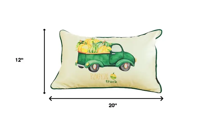 Set of Four 12" X 20" Green And White Fabric Lumbar Throw Pillow Covers