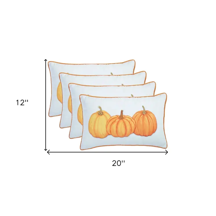 Set Of Four 20" Orange Pumpkin Trio Lumbar Throw Pillow Covers