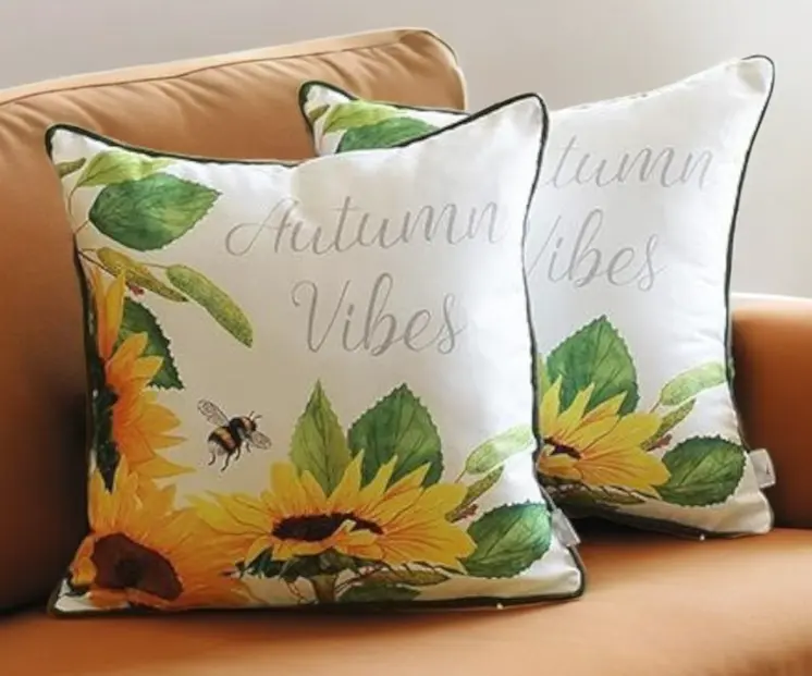 Set of Two 18" Green And White Fabric Throw Pillow Covers