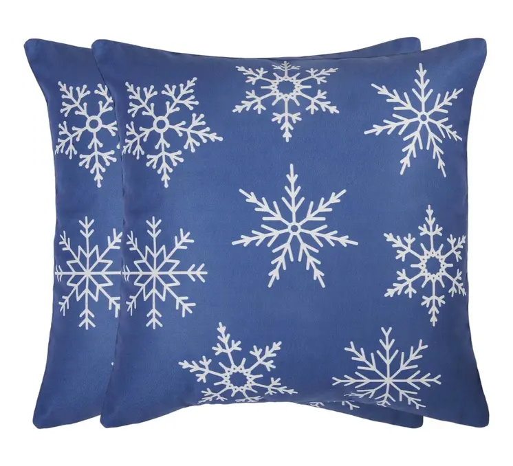 Set Of Two Blue 18" Holiday Snowflakes Throw Pillow Covers