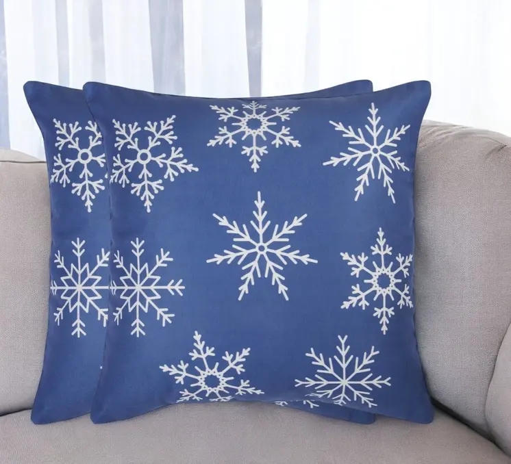 Set Of Two Blue 18" Holiday Snowflakes Throw Pillow Covers