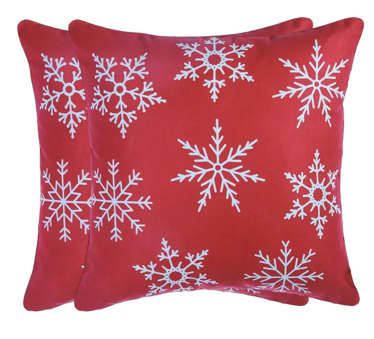 Set Of Two Red 18" Christmas Snowflakes Throw Pillow Covers