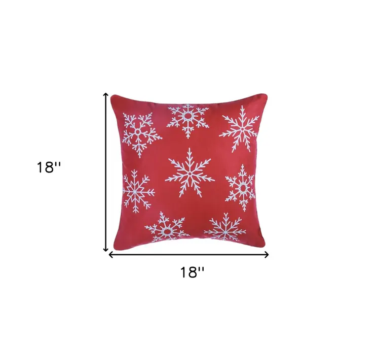 Set Of Two Red 18" Christmas Snowflakes Throw Pillow Covers