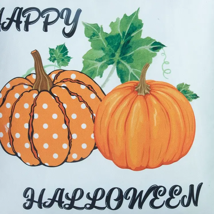 Set of Four 18" Black Orange And White Halloween Pumpkin Text Fabric Throw Pillow Covers