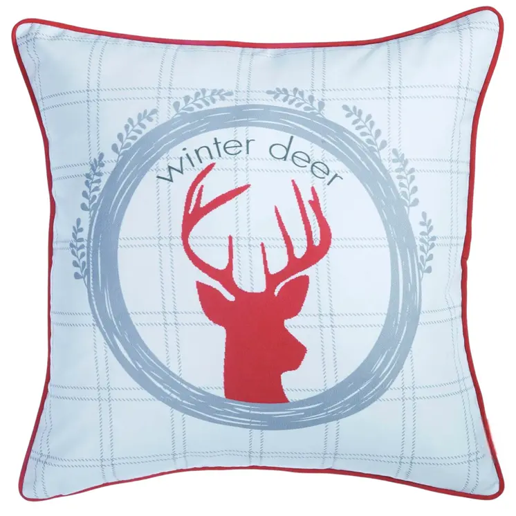 Set of Four 18" Red and White Fabric Throw Pillow Covers