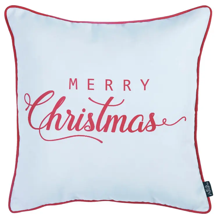 Set of Two 18" Red and White Fabrc Throw Pillow Covers