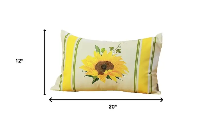 Set of Two 12" X 20" Yellow And White Fabric Lumbar Throw Pillow Covers