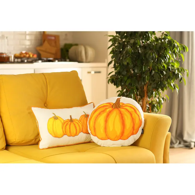 Set of Two 12" X 20" Yellow And White Fabric Lumbar Throw Pillow Covers