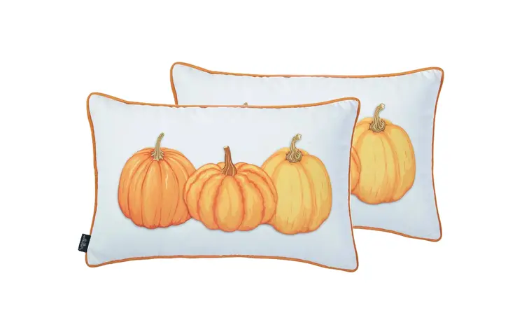 Set of Two 12" X 20" Yellow And White Fabric Lumbar Throw Pillow Covers