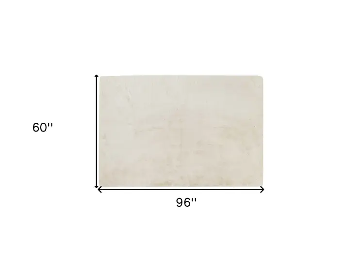 5' X 8' Ivory Shag Hand Knotted Area Rug