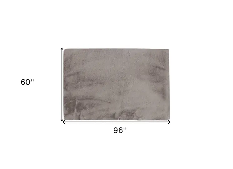 5' X 8' Gray Faux Fur Washable Area Rug