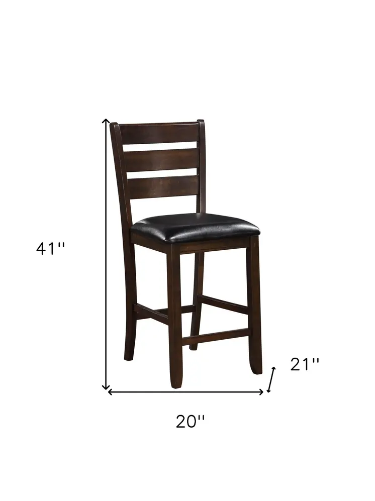 Set of Two 41" Black and Brown Faux Leather and Solid Wood Counter Height Bar Chairs