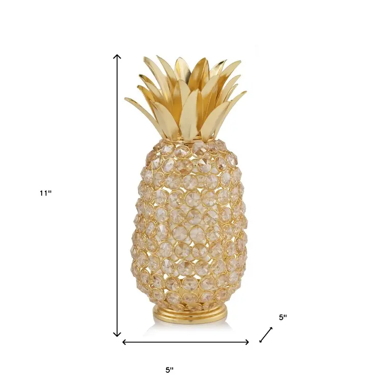 11" Gold Faux Crystal And Faux Gold Decorative Pineapple Tabletop Sculpture