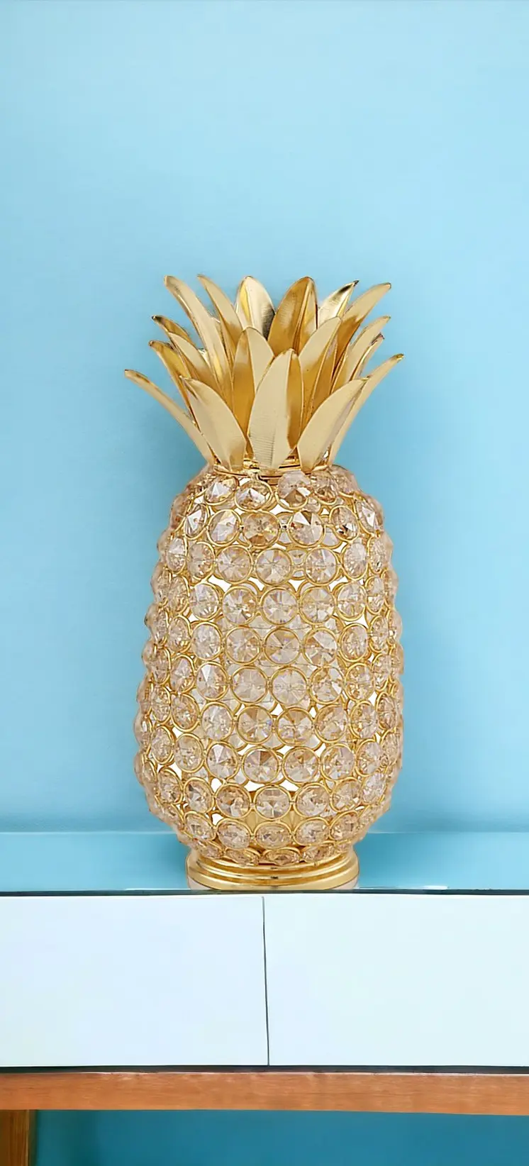 11" Gold Faux Crystal And Faux Gold Decorative Pineapple Tabletop Sculpture