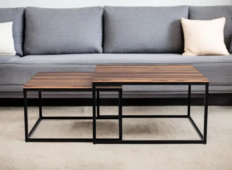 30" Brown And Black Solid Wood And Iron Square Coffee Table