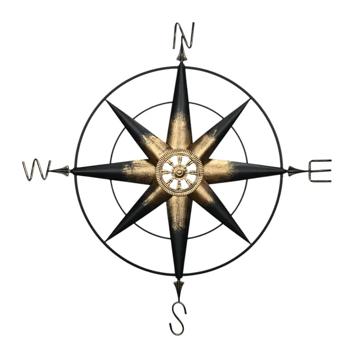 39" Black Rustic Compass Metal Wall Decor