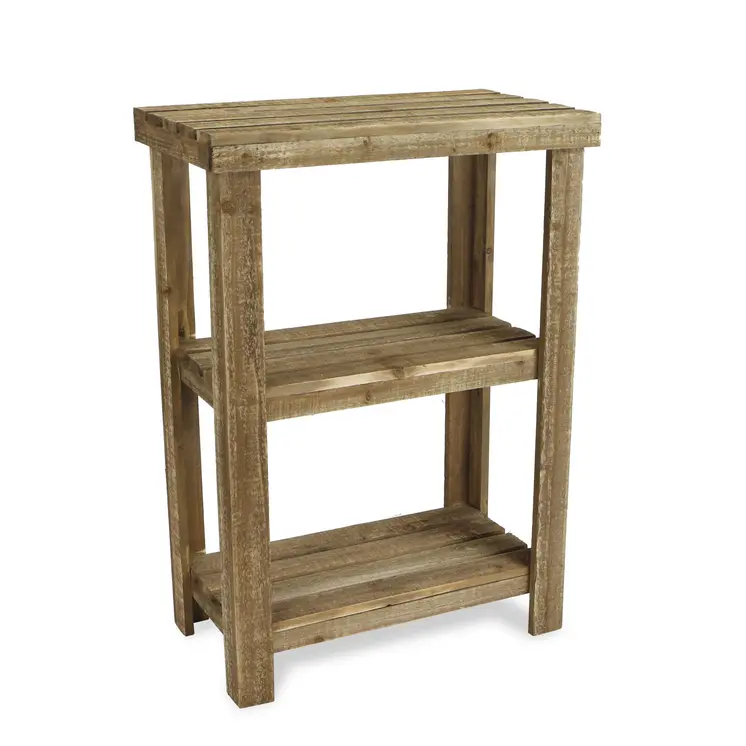 29" Brown Wood And Solid Wood End Table With Two Shelves