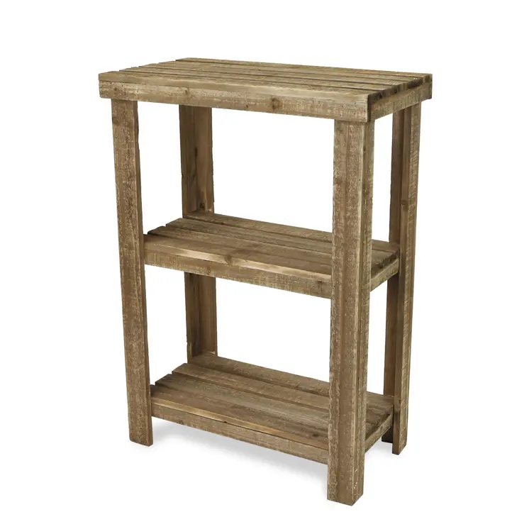 29" Brown Wood And Solid Wood End Table With Two Shelves
