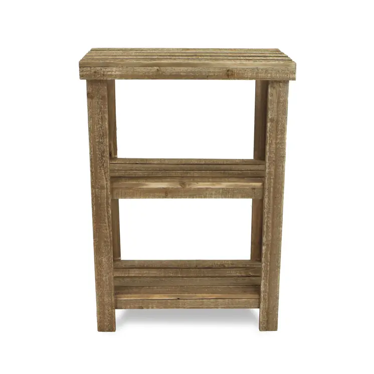 29" Brown Wood And Solid Wood End Table With Two Shelves