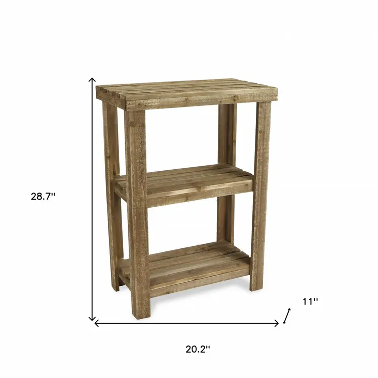 29" Brown Wood And Solid Wood End Table With Two Shelves