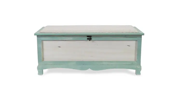 Rectangular Green Wooden With Seat Cushion And Inside Storage Bench
