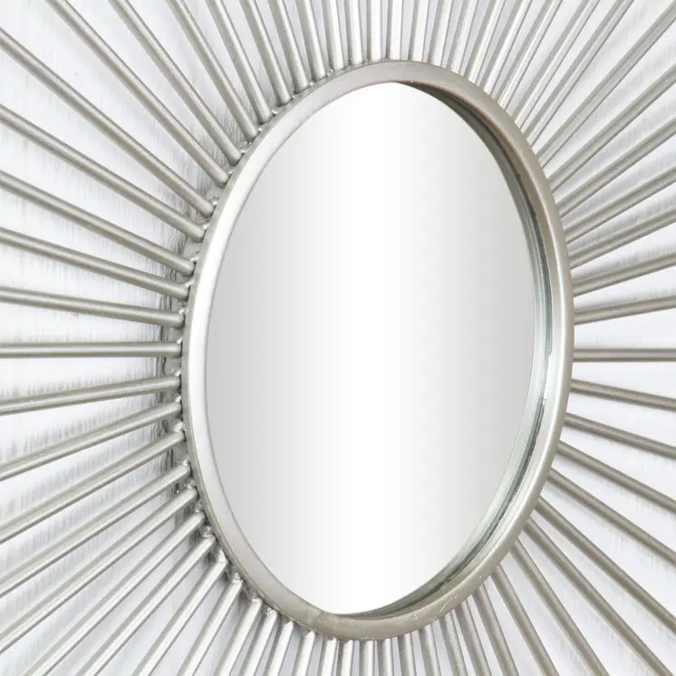 Striking Silver Metal Sunburst Design Wall Mirror