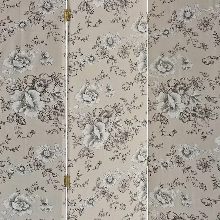 71" Beige and Black Fabric Folding Three Panel Screen Room Divider