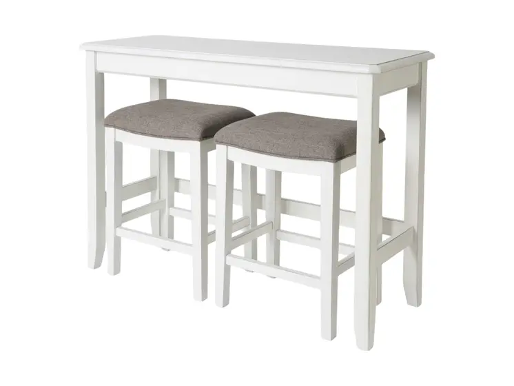 49" Three Piece White Wood Rectangular Bar Table With Two Stools
