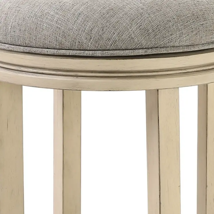 30" Gray and Ivory Fabric and Solid Wood Backless Bar Height Swivel Bar Chair
