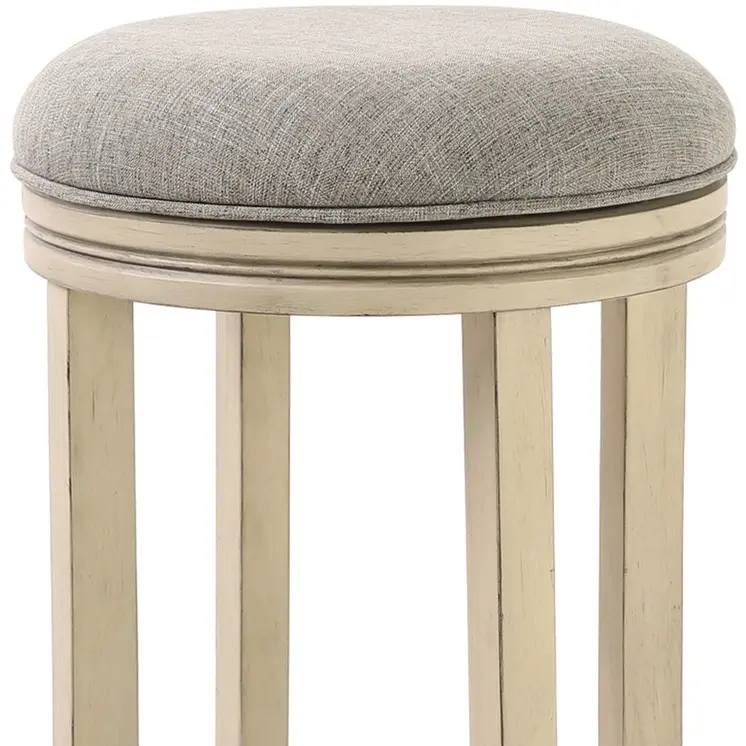 30" Gray and Ivory Fabric and Solid Wood Backless Bar Height Swivel Bar Chair