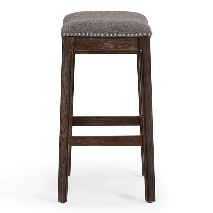 26" Gray and Brown Fabric and Solid Wood Backless Counter Height Bar Chair